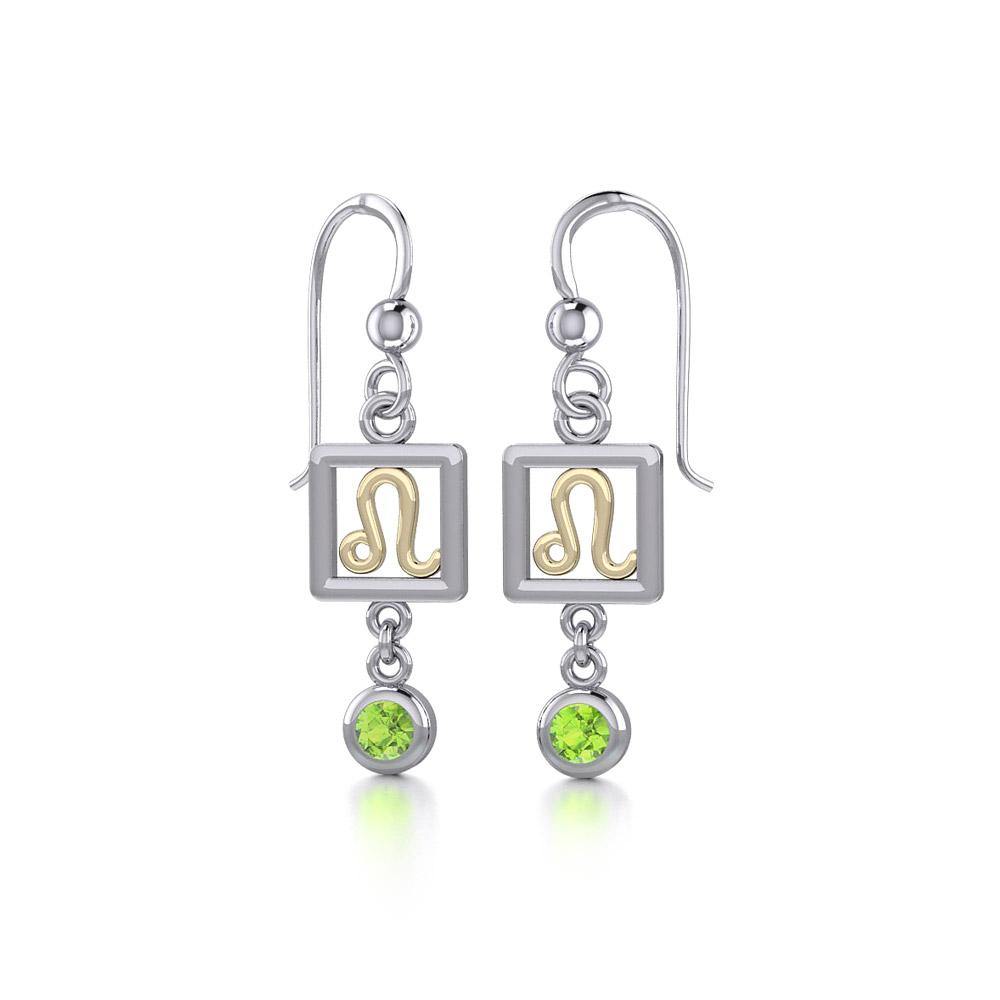 Leo Zodiac Sign Silver and Gold Earrings Jewelry with Peridot MER1773 - Jewelry