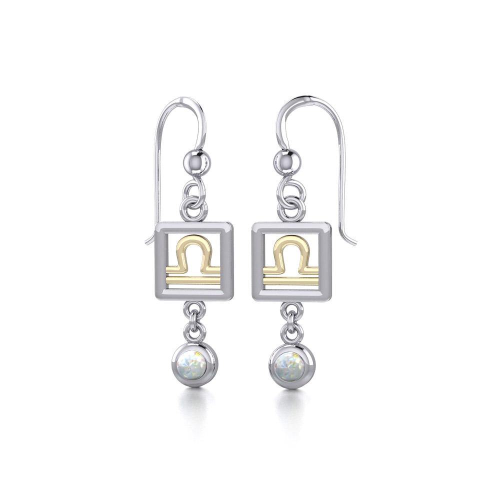 Libra Zodiac Sign Silver and Gold Earrings Jewelry with Opal MER1775 - Jewelry