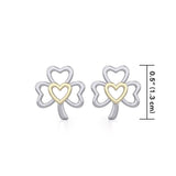 The Golden Heart in Shamrock Silver Post Earrings MER1778 - Jewelry
