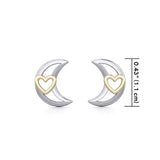The Golden Heart in Crescent Moon Silver Post Earrings MER1779 - Jewelry