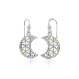 The Flower of Life in Crescent Moon Silver and Gold Earrings MER1780