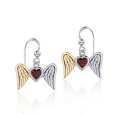 Gemstone Heart and Flying Angel Wings Silver and Gold Earrings MER1782 - Jewelry