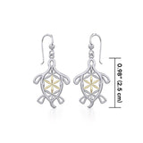 Turtle with Flower of Life Shell Silver and Gold Earrings MER1784 - Jewelry