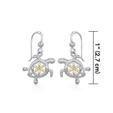Swimming Turtle with Flower of Life Shell Silver and Gold Accent Earrings MER1786 - Jewelry