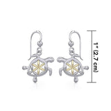 Swimming Turtle with Flower of Life Shell Silver and Gold Earrings MER1786 - Jewelry