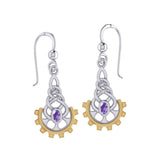 Steampunk Celtic Silver and Gold Accent Earrings with Gemstone MER2116 - Jewelry