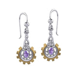 Steampunk Celtic Silver and Gold Accent Earrings with Oval Gemstone MER2117 - Jewelry