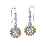 Steampunk Celtic Silver and Gold Accent Earrings with Oval Gemstone MER2117 - Jewelry