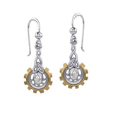 Steampunk Celtic Silver and Gold Accent Earrings with Oval Gemstone MER2117 - Jewelry