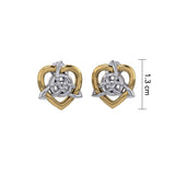 Celtic Heart And Triquetra Sterling Silver with 14K Gold Accent Post Earrings MER2160 - Jewelry