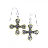 Celtic Cross Gold Accent Silver Earrings MER468 - Jewelry
