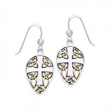 Celtic Knot Cross Shield Gold Accent Silver Earrings MER471