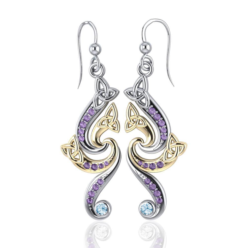 Celtic Triskele Silver and Gold Earrings MER569 - Jewelry
