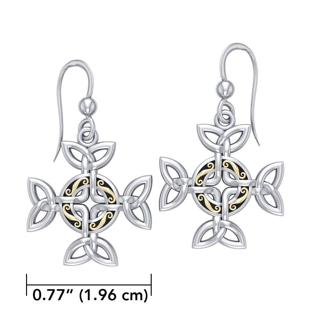 Celtic Knotwork Cross Silver & Gold Earrings MER710 - Jewelry