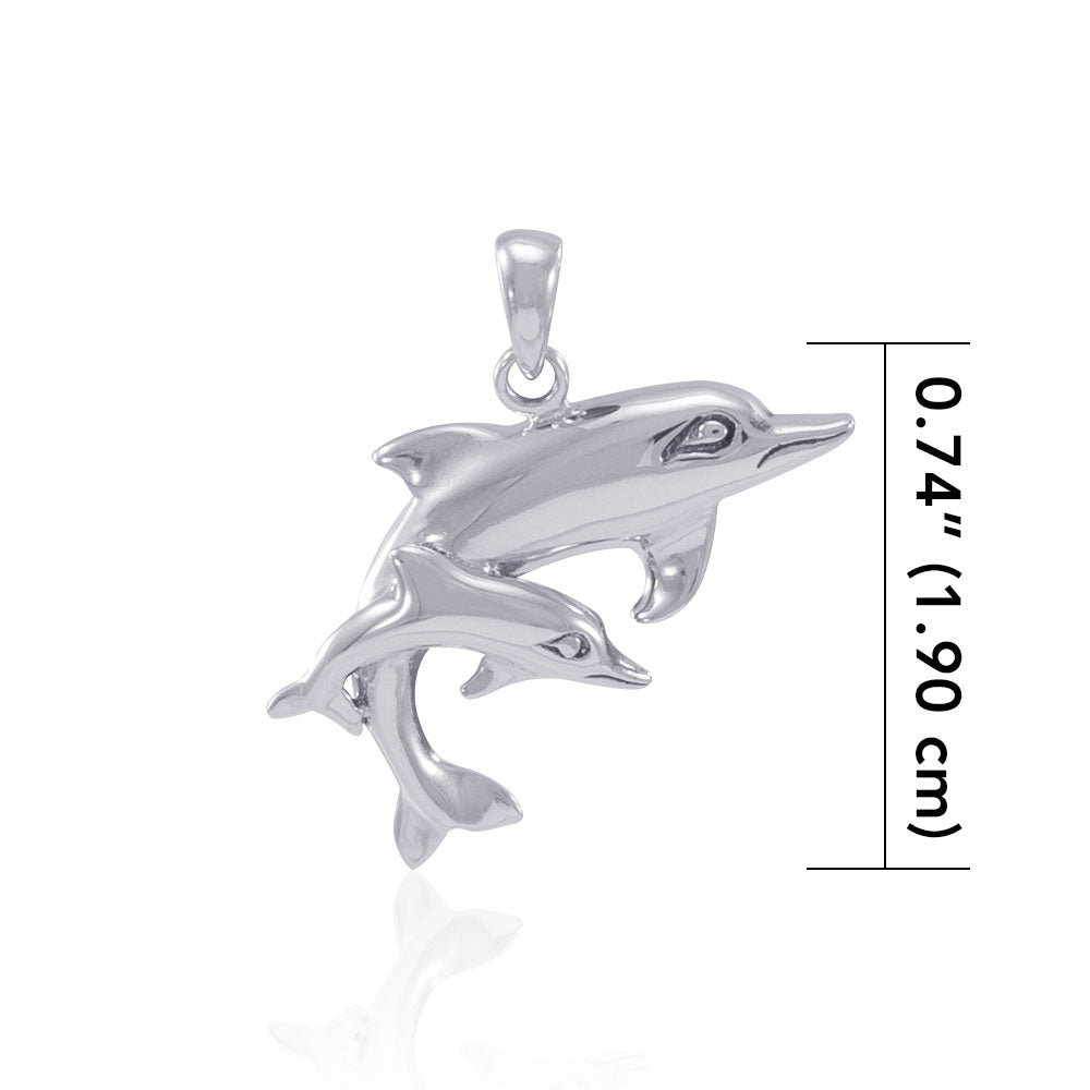 Silver Mother and Child Dolphin Pendant MG383