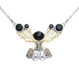 An impressive reminder of Dali’s art ~ fine Sterling Silver Necklace in 18k Gold overlay accented with Diamonds and Black Spinel MNC137