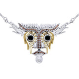 Dali-inspired fine Sterling Silver Animal Head Jewelry Necklace in 14k Gold accent MNC217