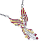 Mythical Phoenix arise! ~ Sterling Silver Jewelry Necklace with 14k Gold and Gemstone Accents - Jewelry