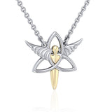 Celtic Trinity Angel Sterling Silver and 14K Gold Accent Necklace MNC423P
