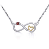 Infinity Heart Silver and Gold Necklace with Gemstone MNC485 - Jewelry