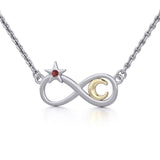 Infinity Moon and Star Silver and Gold Necklace with Gemstone MNC486 - Jewelry