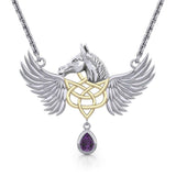Gold Plated Celtic & Pegasus Horse with Wing Silver Necklace MNC540 - Jewelry