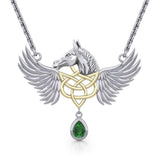 Celtic Pegasus Horse with Wing Silver and Gold Necklace MNC540 - Jewelry
