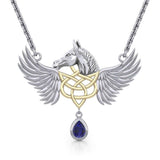 Celtic Pegasus Horse with Wing Silver Necklace with gold plating 14K 2 Micron MNC540