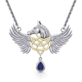Gold Plated Celtic & Pegasus Horse with Wing Silver Necklace MNC540