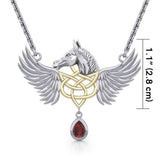 Celtic Pegasus Horse with Wing Silver and Gold Necklace MNC540 - Jewelry