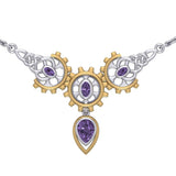 Steampunk Celtic Silver and Gold Accent Necklace with Gemstone MNC550 - Jewelry