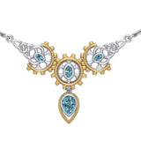 Steampunk Celtic Silver and Gold Accent Necklace with Gemstone MNC550 - Jewelry