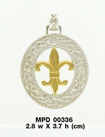 Celtic Knot Fleur De Lis Gold Accent Silver Pendant MPD336
