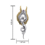 Captured by the Grace of the Angel Phoenix ~ Silver and 18K Gold Accent Jewelry Pendant with Amethyst MPD3266
