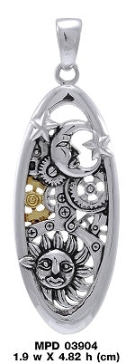 Moon Sun and Star Steampunk Sterling Silver Pendant MPD3904
