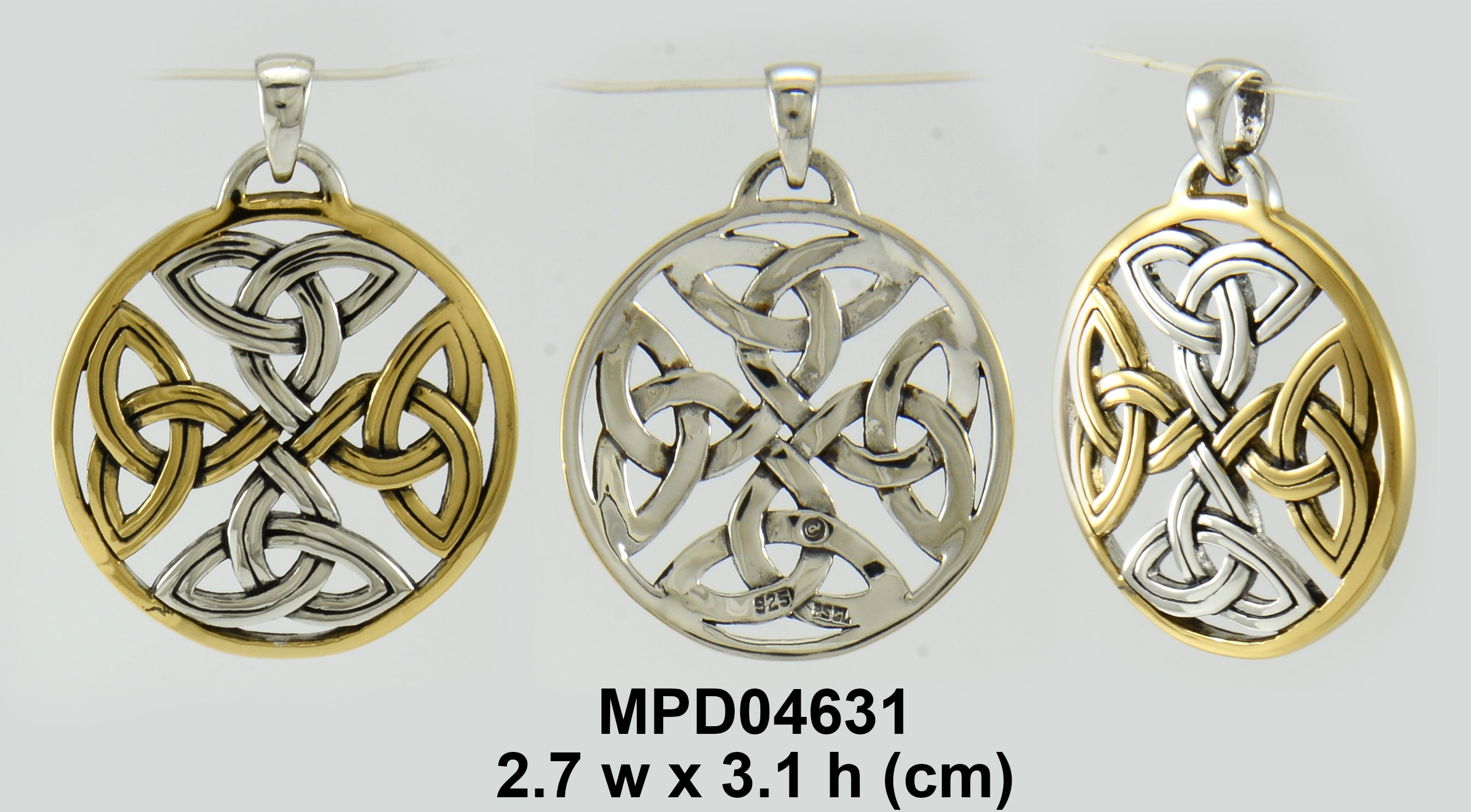 Celtic Trinity Quaternary Knot Silver and Gold Pendant MPD4631