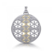 Flower of Life Mandala Silver and Gold Accent Pendant MPD1146