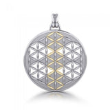 Flower of Life Mandala Silver and Gold Accent Pendant MPD1146