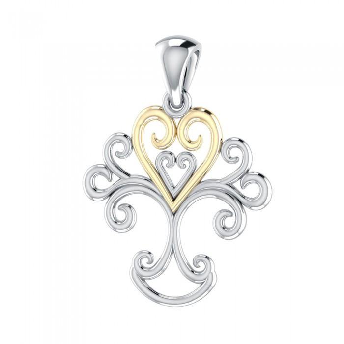Heartfelt Tree of Life ~ 18k Gold accent and Sterling Silver Jewelry Pendant MPD1220 - Jewelry