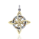 A beautiful interpretation of traditional Celtic ~ Celtic Four-Point Sterling Silver Jewelry Pendant with 18k Gold Plated MPD1809