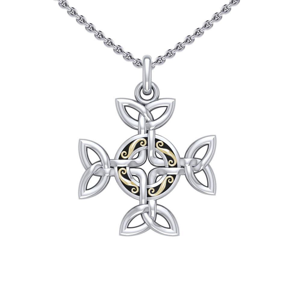 Celtic Knotwork Cross Silver and Gold Pendant MPD1816 - Jewelry