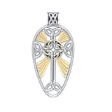 Large Celtic Knotwork Cross Silver and 18K Gold Accent Pendant MPD1821