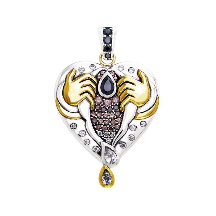 A queen in her own right ~ Dali-inspired fine Sterling Silver Jewelry Pendant in 14k Gold accent - Jewelry