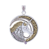 Dali-inspired fine Sterling Silver Jewelry Unicorn Pendant in 14k Gold accent MPD2651