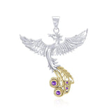 Soar as high as the Flying Phoenix ~ Sterling Silver Jewelry Pendant with 14k Gold Accent and Gemstone MPD2912