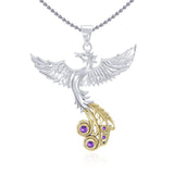 Soar as high as the Flying Phoenix ~ Sterling Silver Jewelry Pendant with 14k Gold Accent and Gemstone MPD2912 - Jewelry