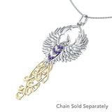 The Rise of the Mystical Fire Bird Sterling Silver and 14 Kt Gold Pendant - Jewelry