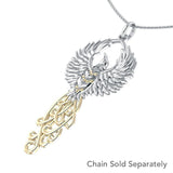 The Rise of the Mystical Fire Bird Sterling Silver and 14 Kt Gold Pendant - Jewelry