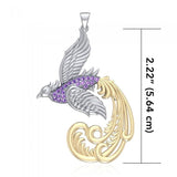 Multifaceted and Alighting Phoenix ~ Sterling Silver Jewelry Pendant with 14k Gold and Crystal Accents - Jewelry