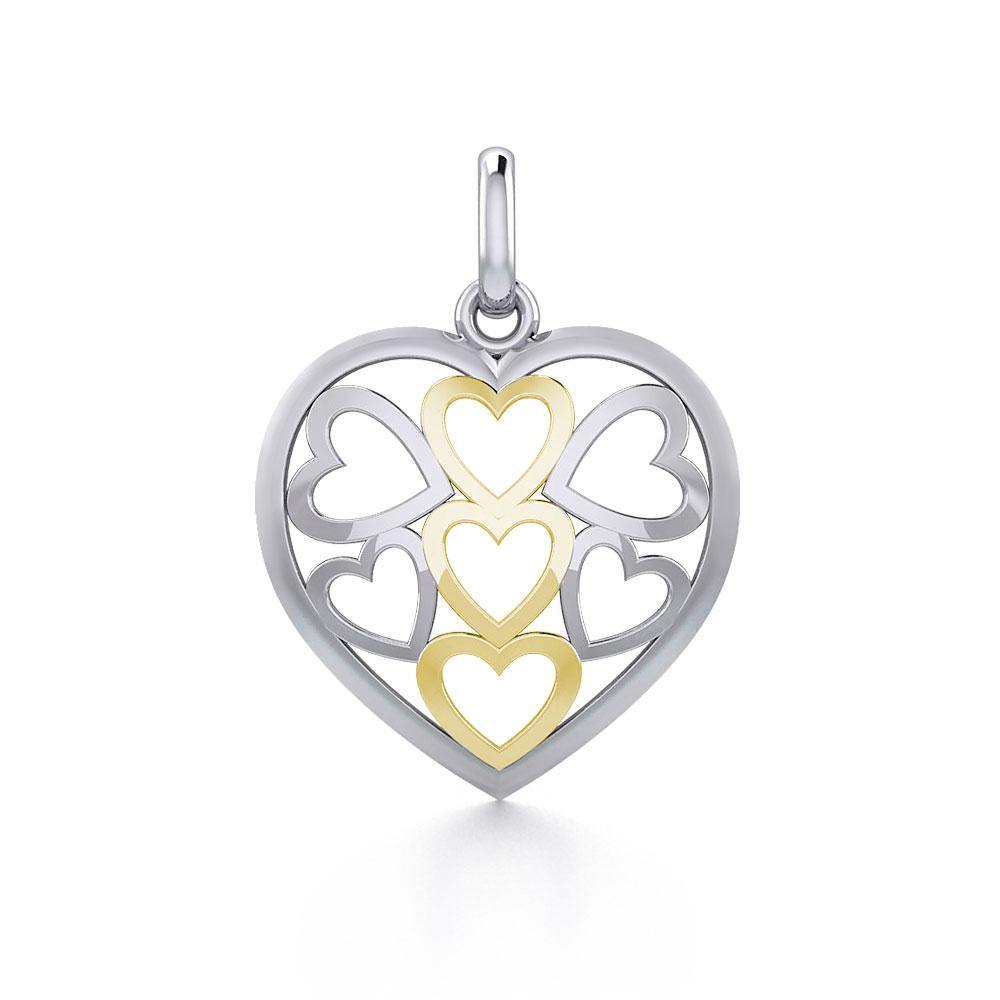 Heart in Heart Silver and Gold Pendant MPD3422 - Jewelry